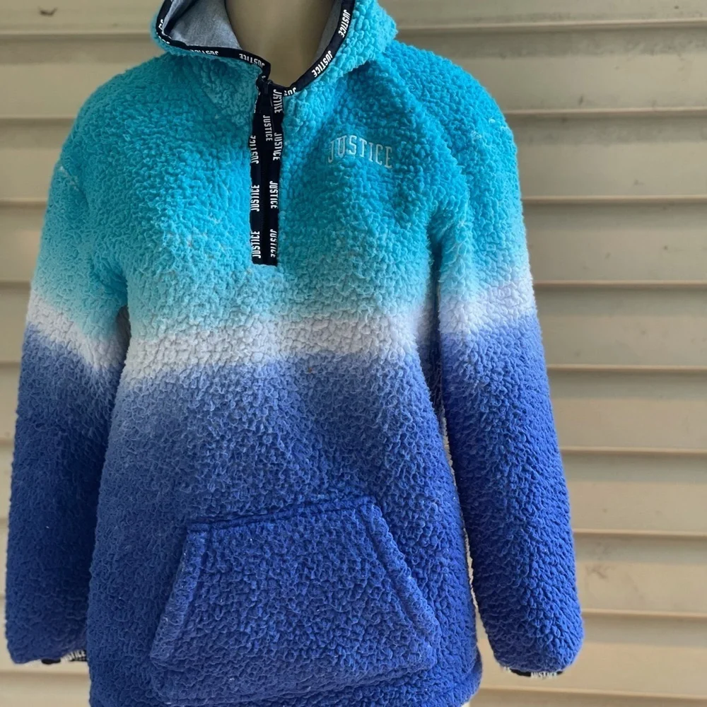 Justice girls Sherpa blue ombré hoodie sweater